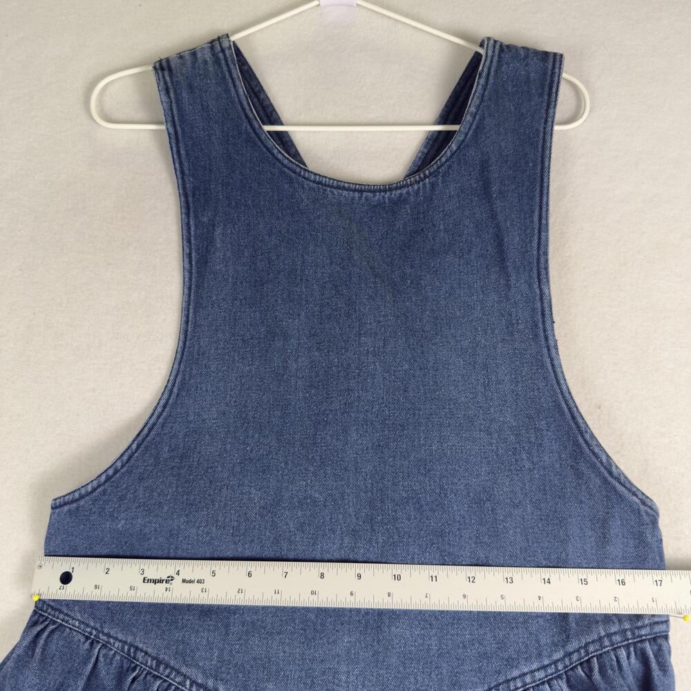 Vintage Denim Pinafore Dress Drop Waist Cross Back Pockets Blue 90s Size M - Picture 6 of 11